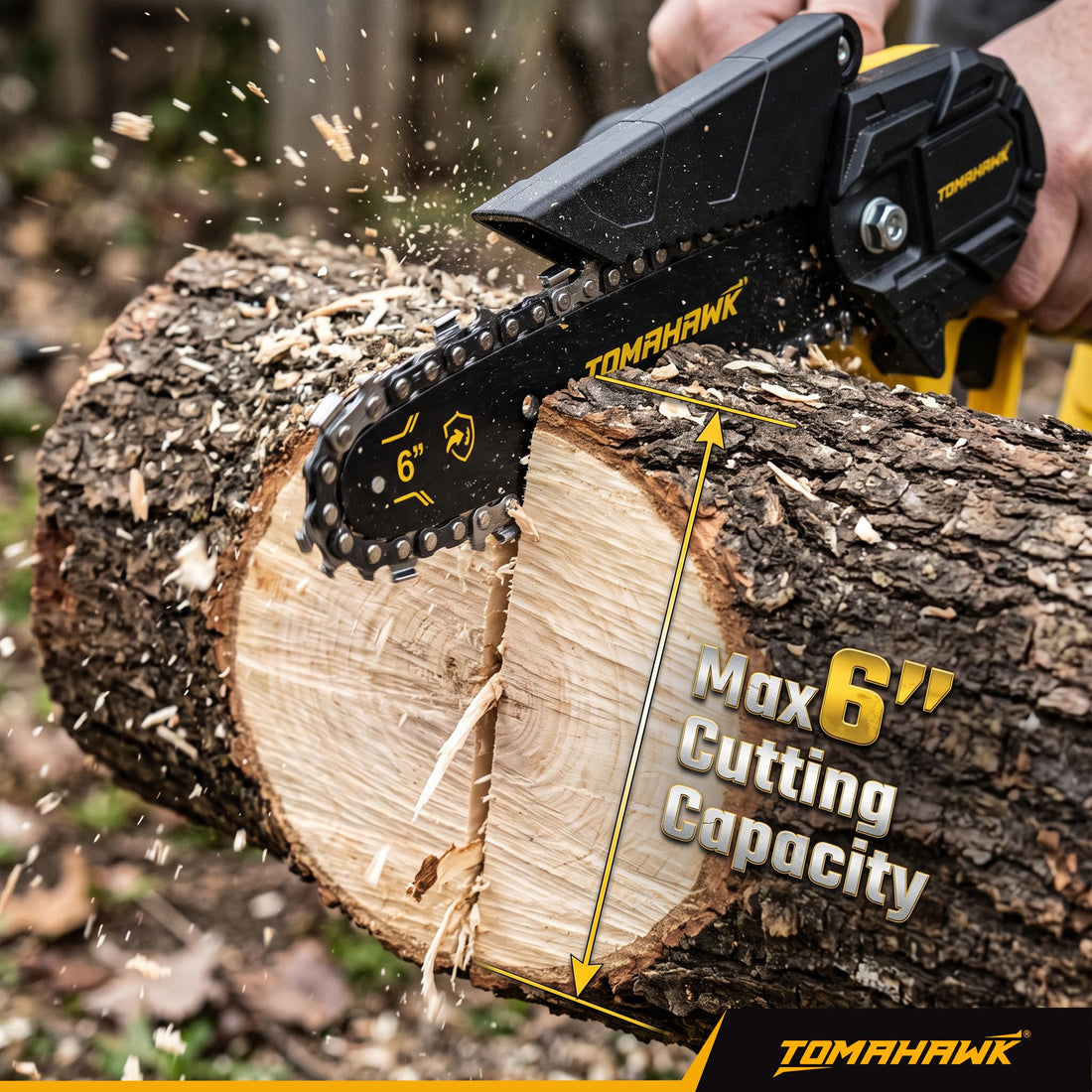 TOMAHAWK® SAW-6001 Cordless Mini Chainsaw | 6 Inch | 20V | 2 x 1.5Ah Batteries