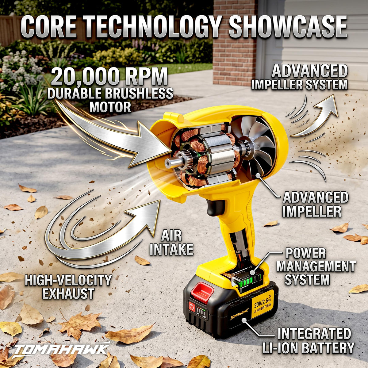 TOMAHAWK® TCTB-20B Cordless Turbo Blower with 20V 3.0Ah x 1 Batteries