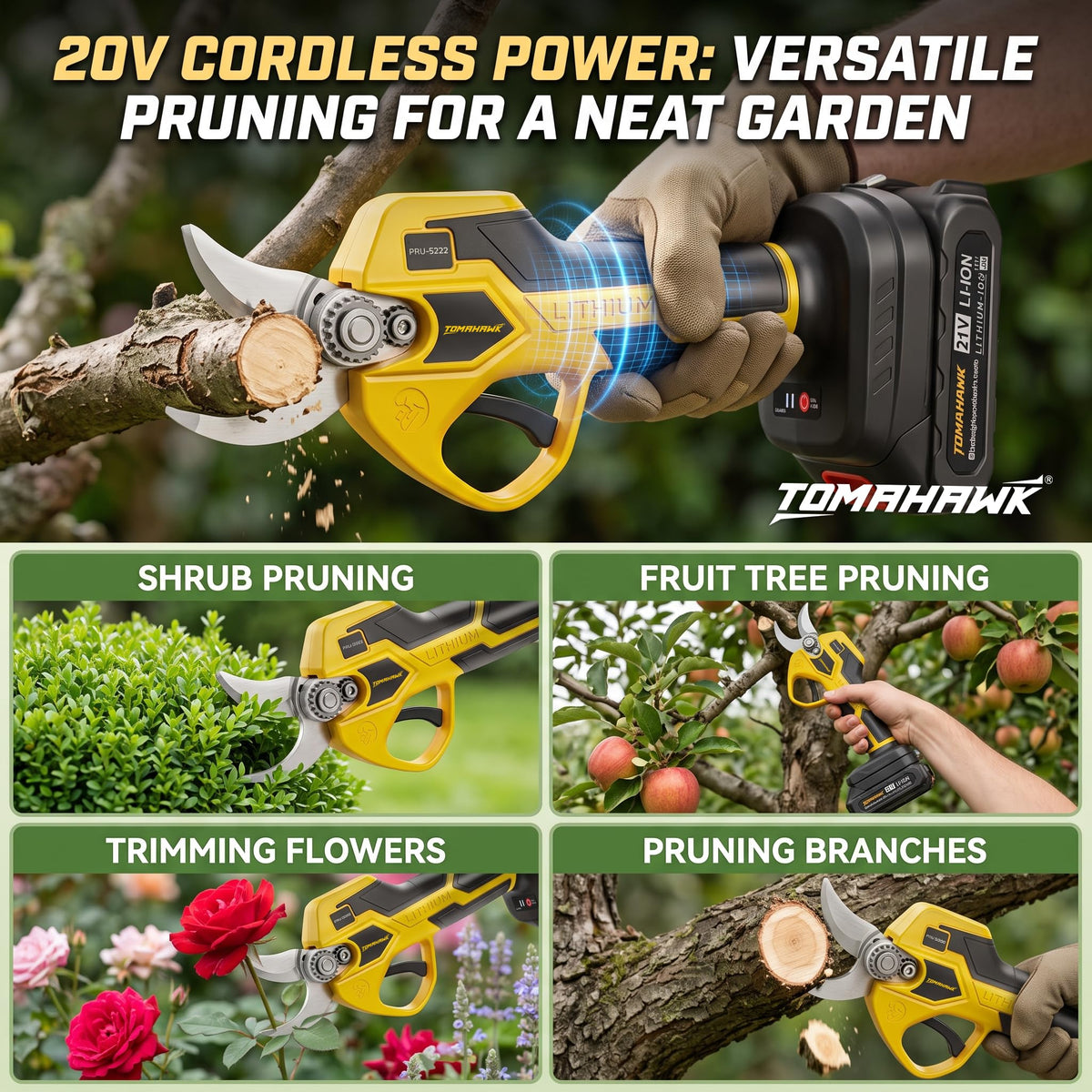 TOMAHAWK® PRU-5222 Cordless Pruning Shears for Garden