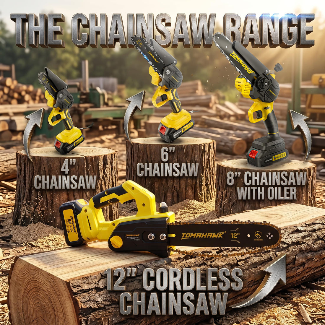 TOMAHAWK® SAW-6001 Cordless Mini Chainsaw | 6 Inch | 20V | 2 x 1.5Ah Batteries