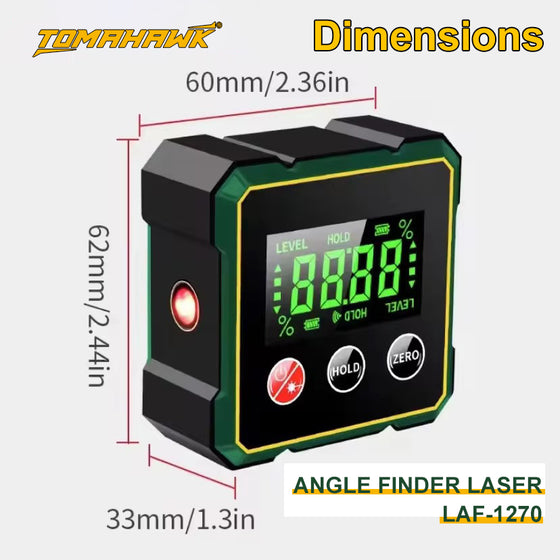 Digital Angle Finder - Dual 360° Horizontal Lasers, ±2° Accuracy, 0.05° Resolution, IP54 Water Resistant, Type-C Charging - LAF-1270